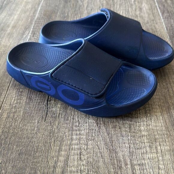 OOFOS OOahh Sport Flex Sandal Slides Sz M4/W6 EUR37 Navy Slip On Comfort Casual - Picture 1 of 7